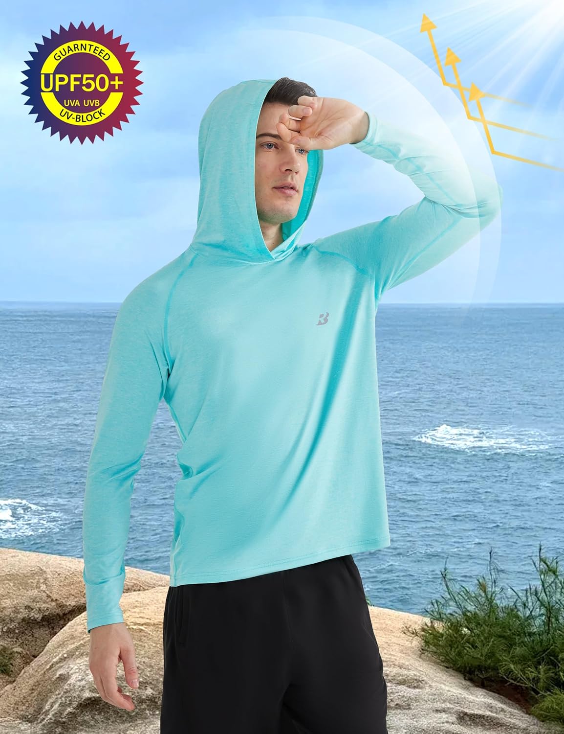 Roadbox Men's Fishing Shirt - UPF 50+ Long Sleeve UV Sun Protection Hoodie | Quick Dry Rash Guard