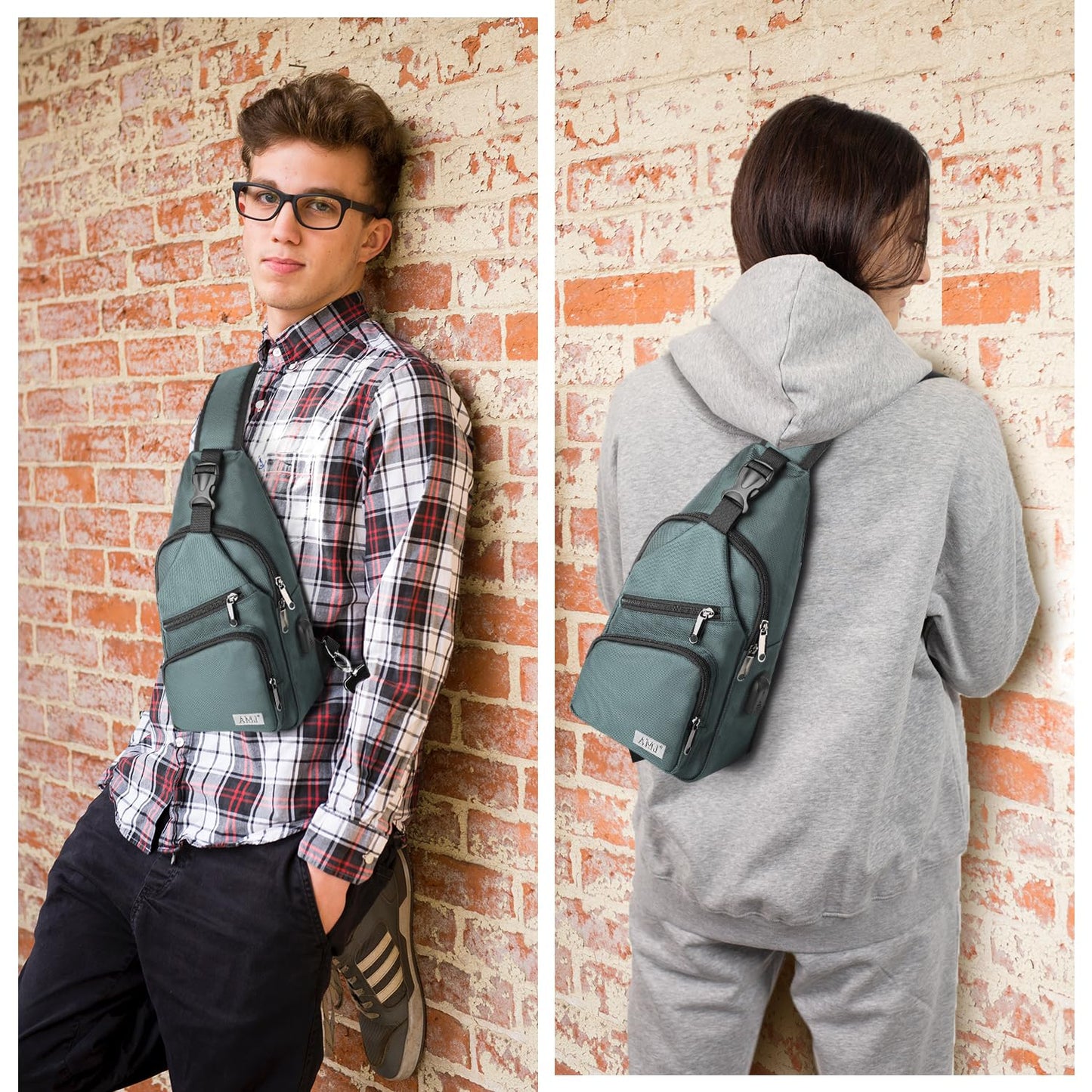 AMJ Crossbody Hiking Casual Sling Bag For Men Women Travel Camping Chest Backpack Daypack