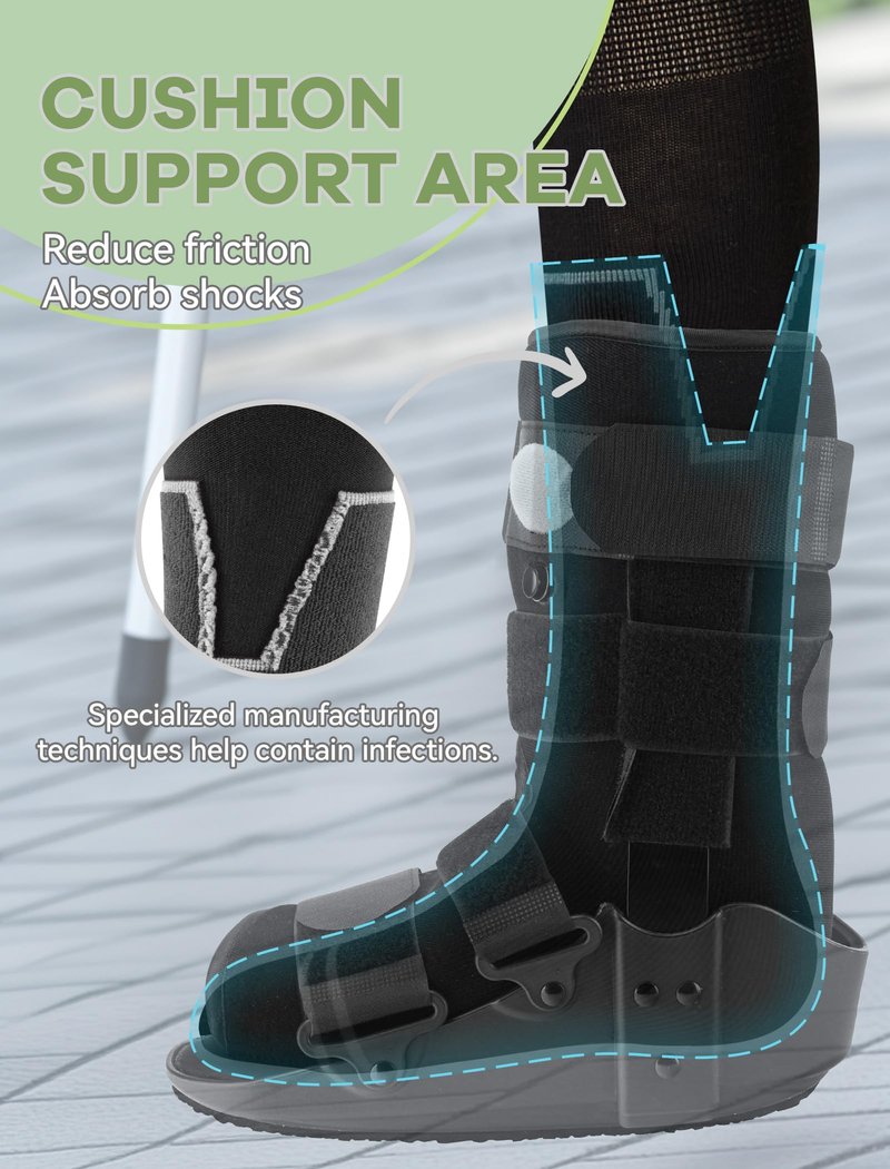 SONORAN Bamboo Viscose Walking Boot Socks (2 Pairs) Lightweight Replacement Sock Liner for Medical Tube Cast Socks to Wear Under Air Cam Walkers and Leg or Foot Fracture Boot Black