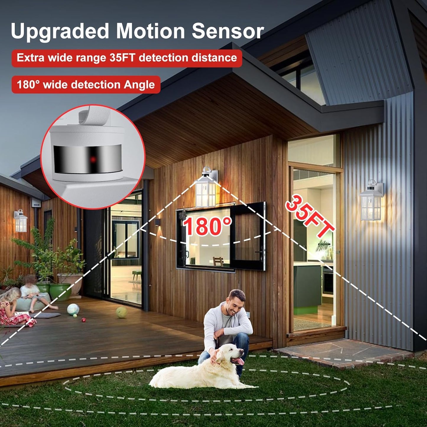 Motion Sensor Outdoor Wall Light - Dusk to Dawn Black Porch Fixture for Garage & Patio