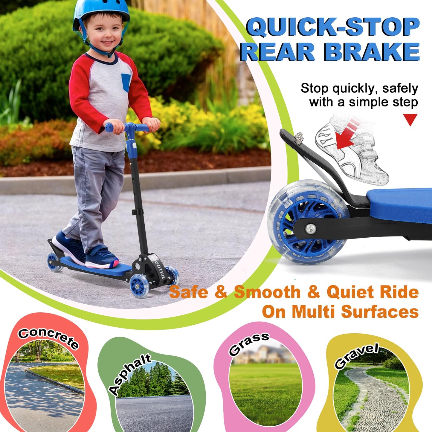 Scooters for Kids 6-8 8-12, Folding, 3 Light up Wheels Kick Scooter,3 Adjustable Height Handlebars, Lean-to-Steer,Widen Anti-Slip Deck, Heavy Duty Scooter for Boys Girls Ages 6-12,up to 170 Lbs