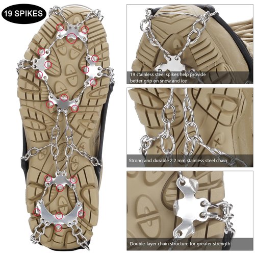 Crampons Upgraded 19 Spikes Ice Snow Grips Traction Cleats System Safe Protect for Walking, Jogging, or Hiking on Snow and Ice (X-Large)