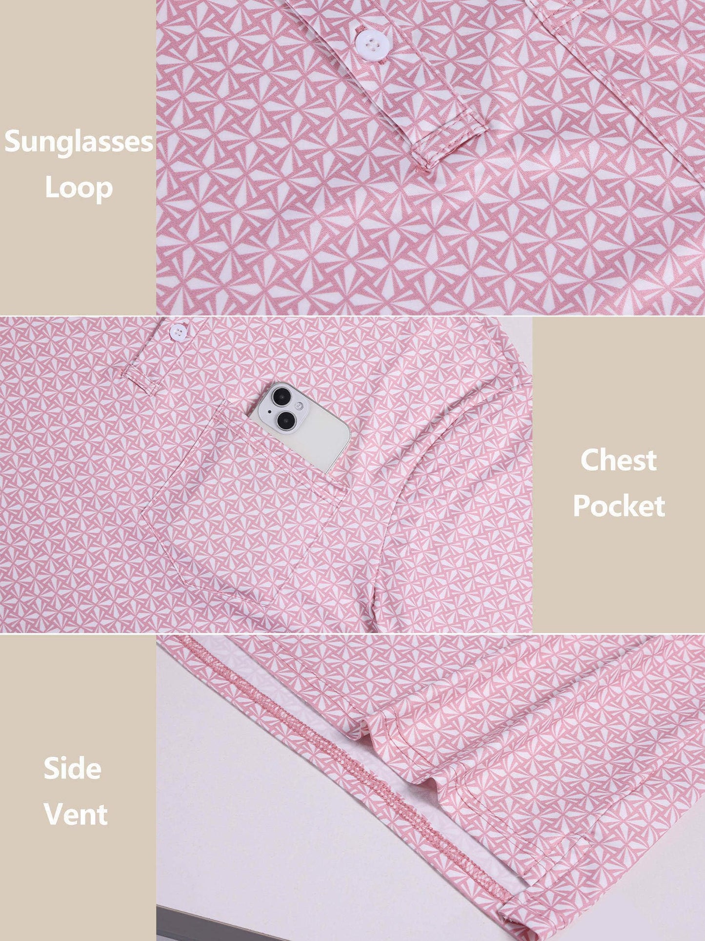 Lexiart Mens Golf Shirt Long Sleeve Slim Fit Quick-Dry Moisture Wicking Performance Print Patterns Polo with Pocket