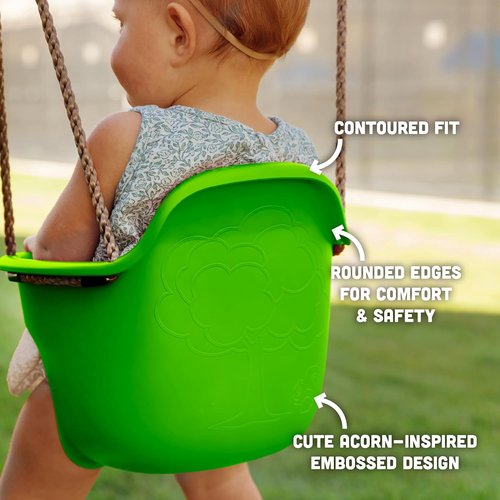 Acorn Adventures Toddler Swing Seat - Weather-Resistant Baby Bucket Swing for Outdoor Use | Adjustable Ropes, Green