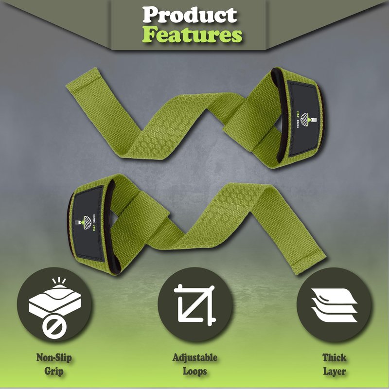H&F Clicks Premium Lifting Straps, Deadlift Straps Gym, Neoprene Padded Heavy Duty Wrist Straps for Weightlifting, Deadlifting, Exercise, Workout & Strength Training - Gym Accessories For Women & Men. (Green)