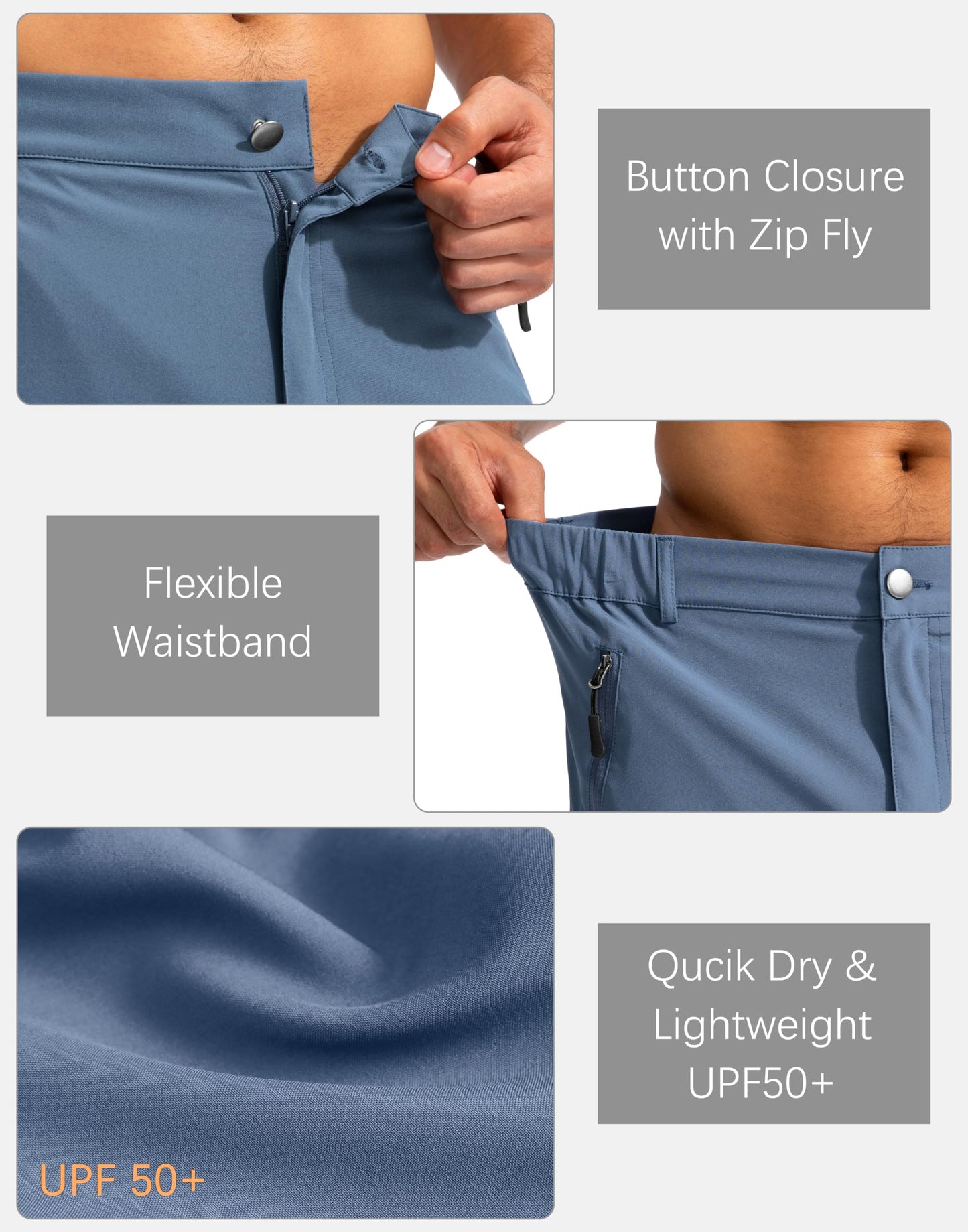 Pudolla Men's Hiking Cargo Shorts 9" Lightweight Outdoor Work Shorts for Men Travel Golf Camping Casual with 5 Zipper Pockets(Blue 3X-Large)