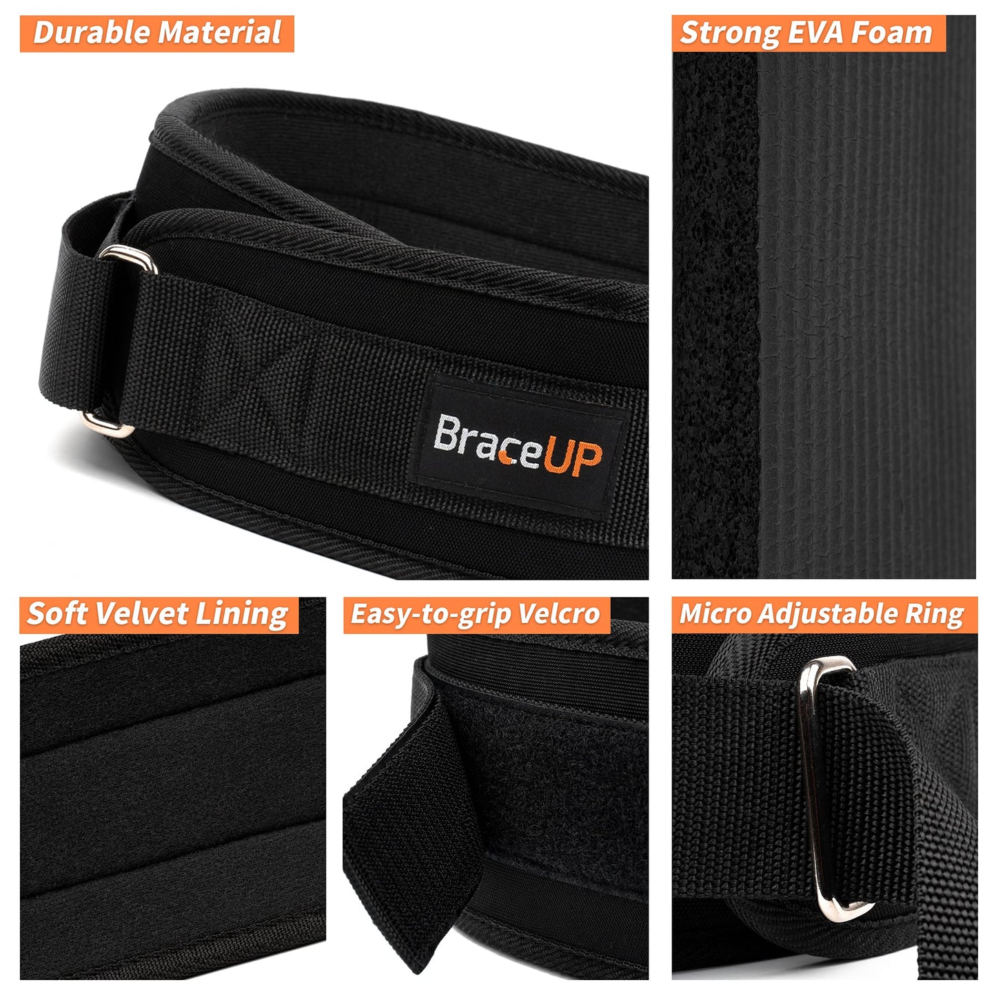 BraceUP Weight Lifting Belt for Men and Women – 4-inch Weightlifting Workout Belt, for Powerlifting, Bodybuilding, Gym Training, and Lifting Back Support (XL)