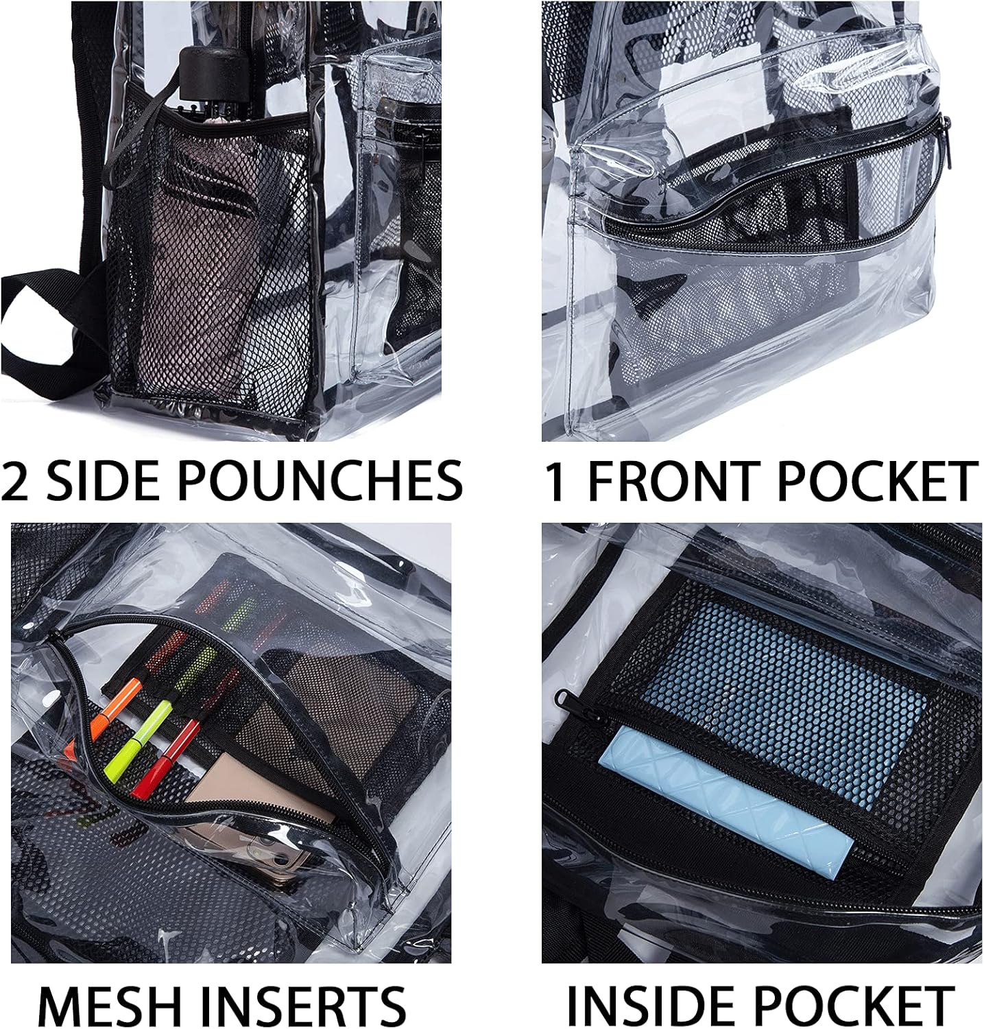 Vorspack Clear Backpack - Heavy Duty Transparent Design for College & Workplace | 2 Pack Black