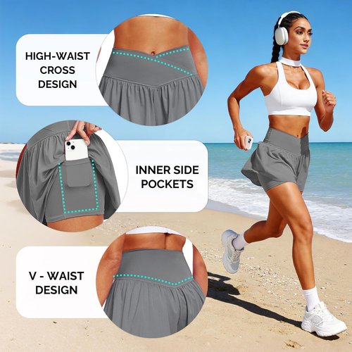CADMUS Women's 2-in-1 Athletic Shorts - Flowy Spandex Butterfly Workout Tennis Skorts