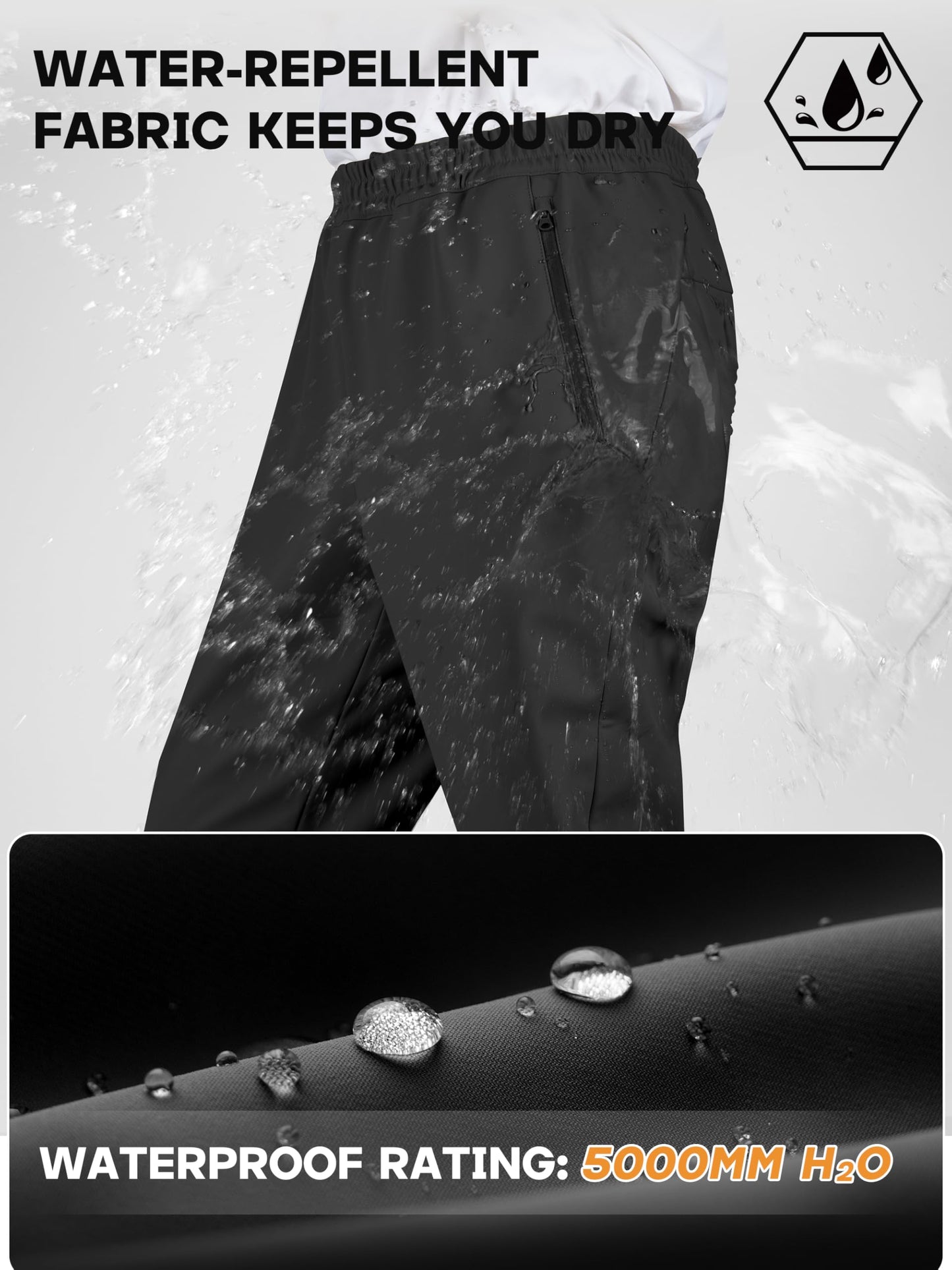 FREE SOLDIER Men's Fleece Lined Winter Pants Waterproof Warm Sweatpants Athletic Thermal Pants (Black 34W/30L)