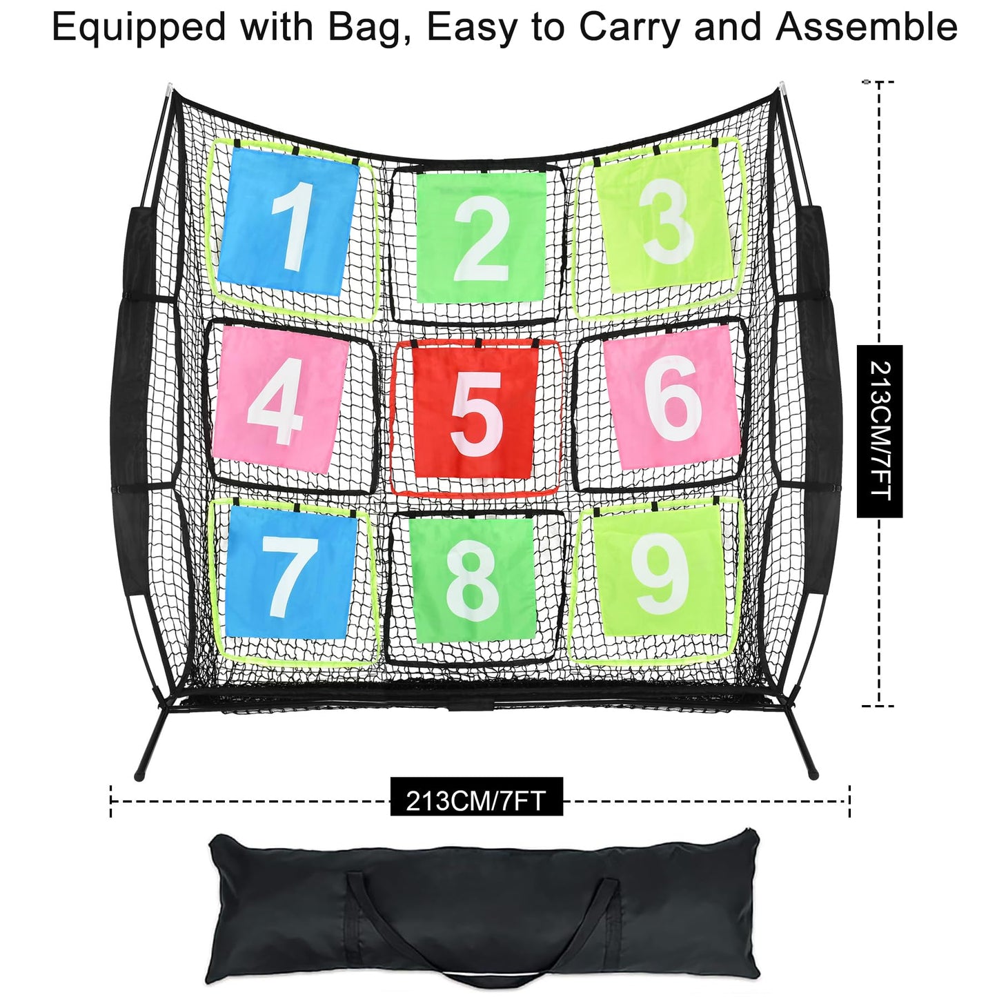 Disc Golf Net Portable Disc Training Net with 9 Target Multifunctional Practice Net Disc Golf Target Net for Backyard Indoor Outdoor Game,7ft x 7ft