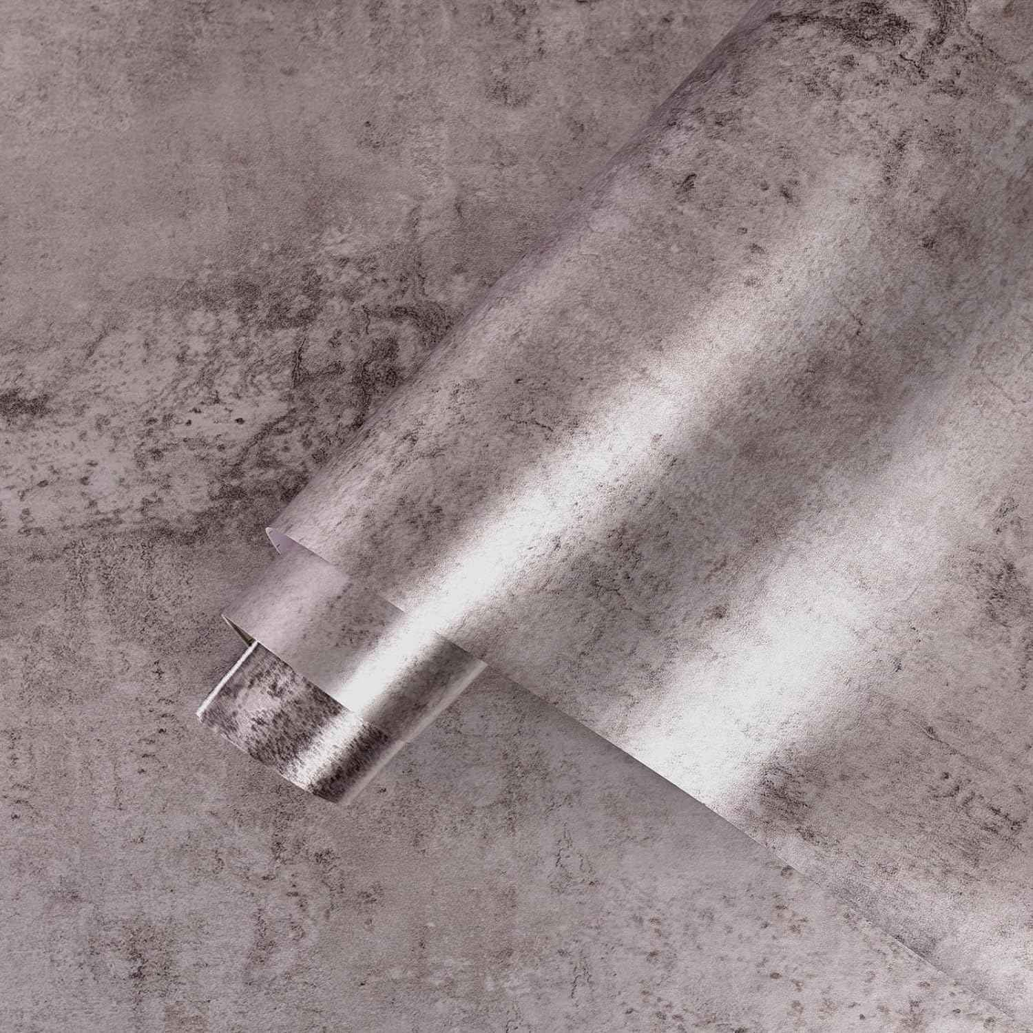 BOMENG Purple Cement Industrial Wallpaper Concrete Peel and Stick Silver Metallic Wall Paper，Extra Wide Contact Paper for Countertops、Basement，Hotel Lobby, Living Room, Bar 31.5"x354"