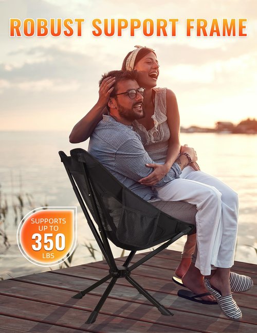 Docusvect Portable Chairs for Adults Foldable, Fast Setup, Lightweight & Small Folding Chair with Cup Holder, Side Pocket and Carry Bag - Support 350 LBS