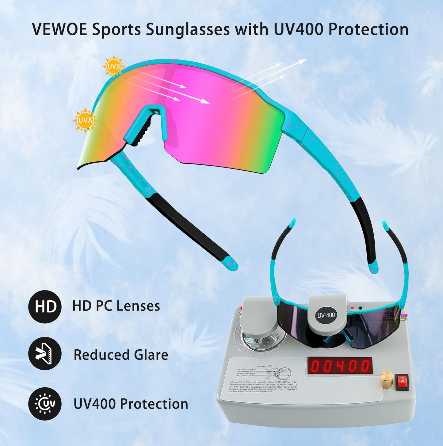 VEWOE Polarized Cycling Sunglasses for Men Women，UV400 Protection Sports Sunglasses,Baseball Glasses for MTB Fishing