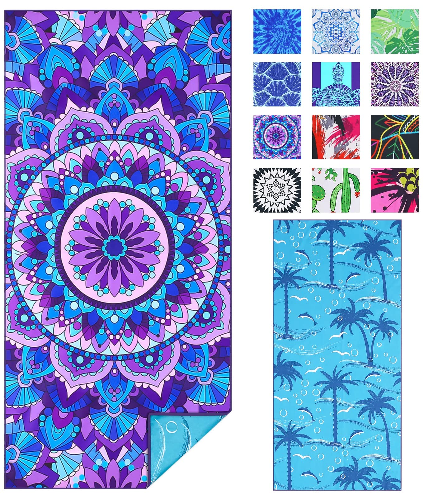 TwoYek Microfiber Sand Free Beach Towel Thin Quick Dry Super Absorbent Oversized Large Lightweight Towels for Travel Sports Pool Swimming Bath Camping Yoga Girls Women Adults