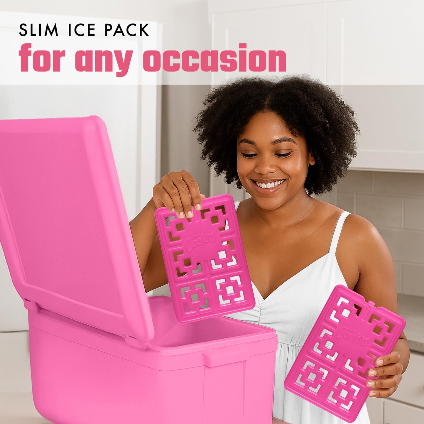 Cool Coolers XL Fashion Ice by Fit & Fresh, 2pk Ice Blocks for Lunchboxes, Quick Freeze, Space Saving, Stylish Reusable Freezer Packs for Coolers, Hot Pink