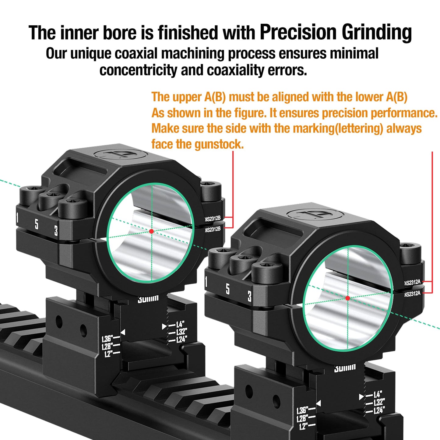 DISCOVERYOPT 30mm/1 inch Rifle Scope Rings, Adjustable Height 1.2-1.4 Inch, Precision Picatinny Rail Scope Mounts for Rifle Scope