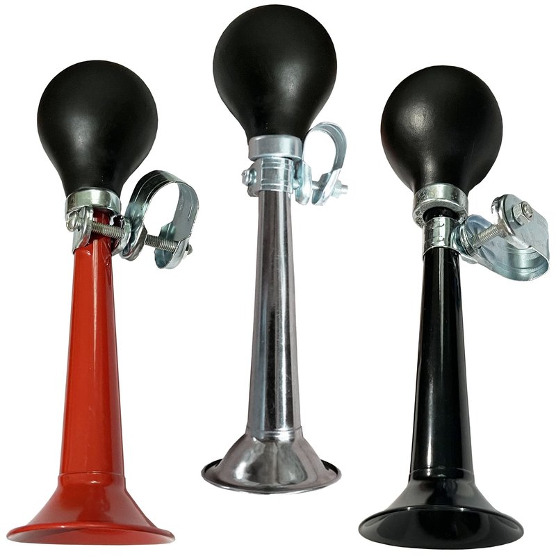 3 Pack Bike Bugle Horn Metal Air Horn Retro Metal Squeeze Bulb Clown Horn Fits Kids Bicycle Handle Bar and Golf Cart (Sliver, Black and red)