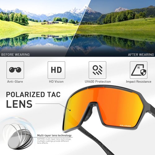 KAPVOE Polarized Cycling Glasses Men Women Sports Sunglasses Mountain Bike Baseball MTB Running Fishing Golf Driving - K335