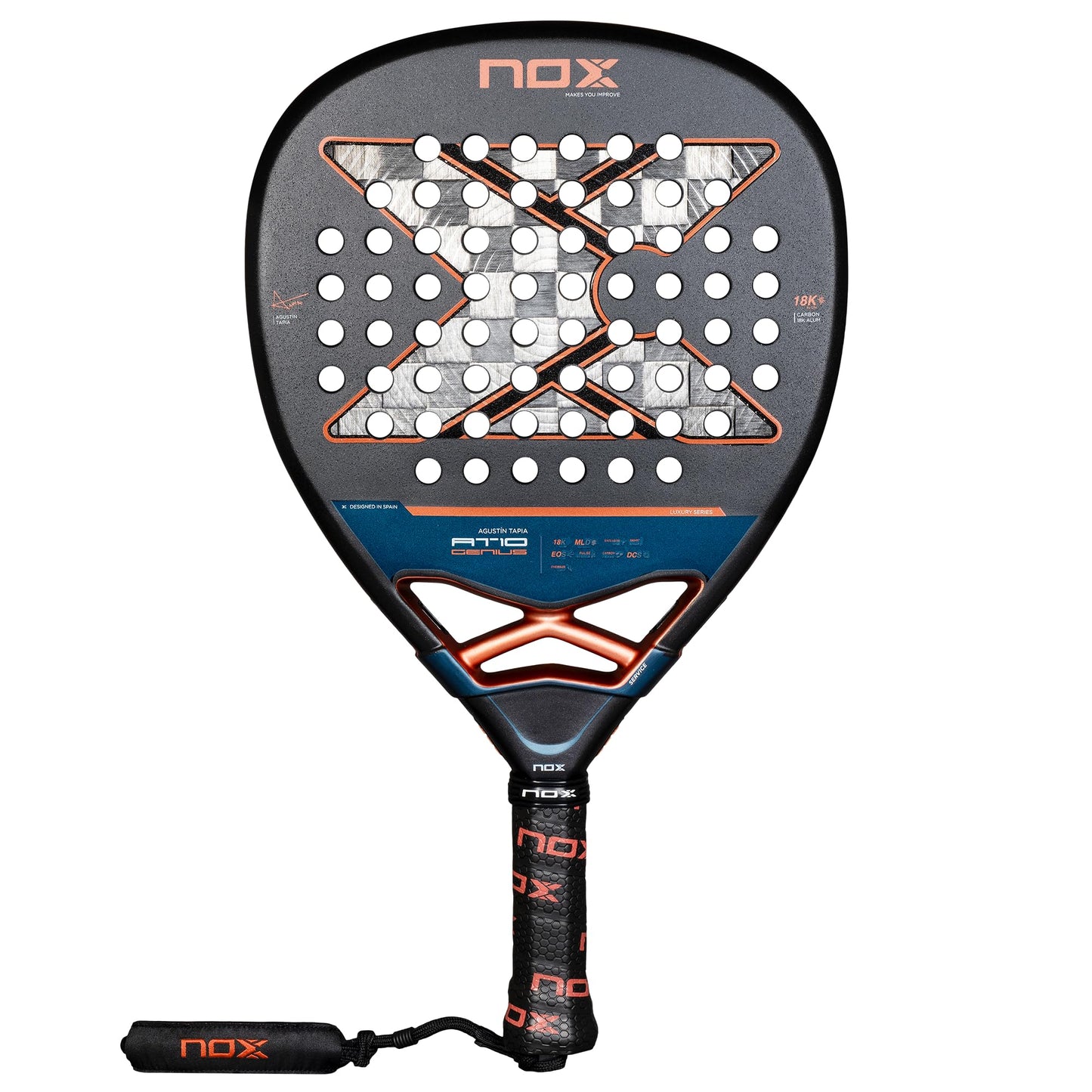 Padel Racket AT10 Genius Attack 18K by Agustin Tapia 2025 | Luxury Diamond Shape Pala Padel | Exclusive Spin & EOS Flap Technology | Aluminized Carbon w/MLD Black EVA Core | High Power Pala