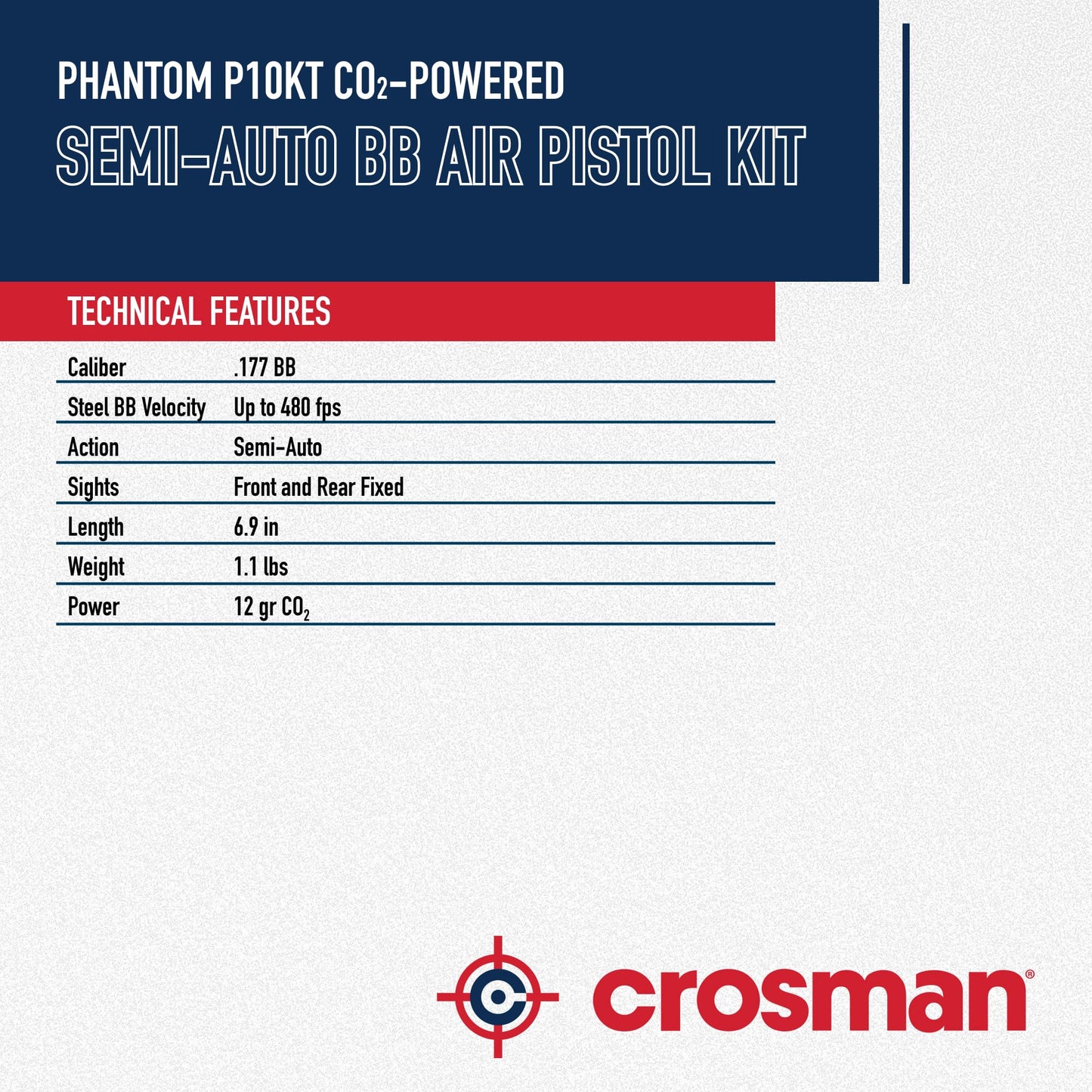 Crosman P10KT CO2 BB Pistol Kit - 20-Round Mag - 480 FPS - Black