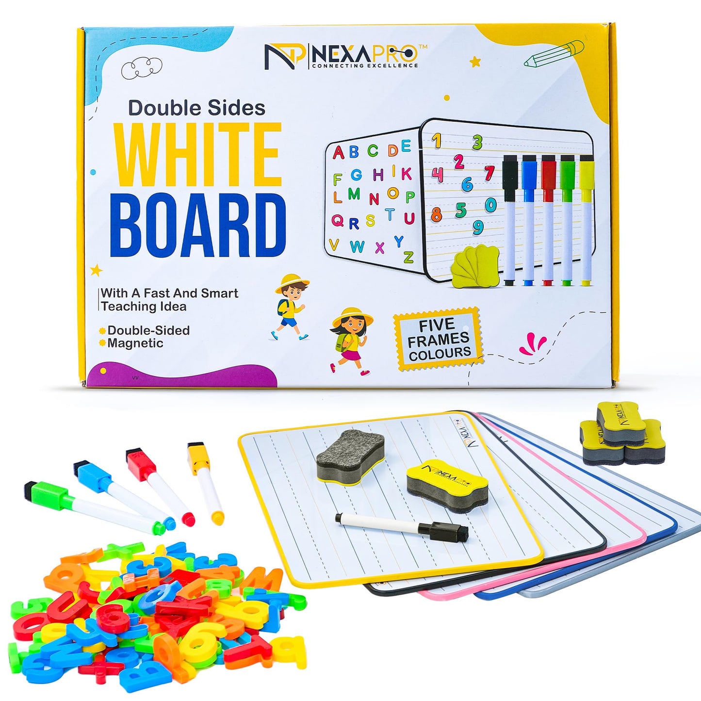 5 Pack Dry Erase Board 9x12 Magnetic Double-Sided Whiteboard for Kids, Marker Board with Markers, Small White Board for Students,Classroom Use,78Pieces Magnetic Letters Numbers & Educational Gifts