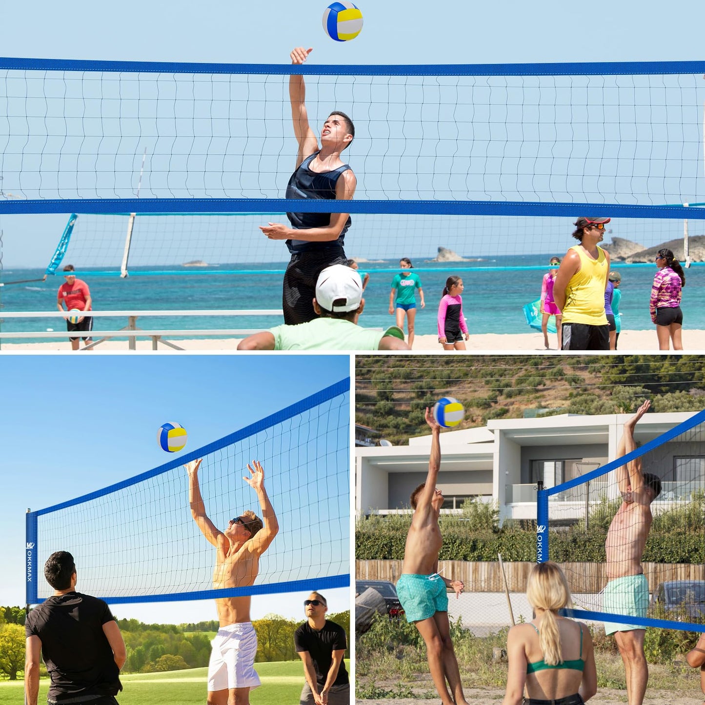 Professional Outdoor Volleyball Net Set with Adjustable Poles & Anti-Sag Design, Portable Volleyball Net Includes Beach Fixed Plate, Scoreboard, Boundary Line and Carry Bag for Backyard Beach Grass