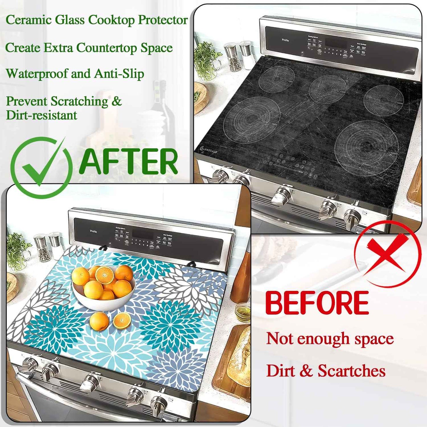 Stove Top Cover for Electric Stove 28 "x 20 ", Teal Bule Flora Heat Resistant Glass Top Stove Cover Protector, Glass Cooktop Covers, Kitchen Flat Stove Top Covers for Electric Stove