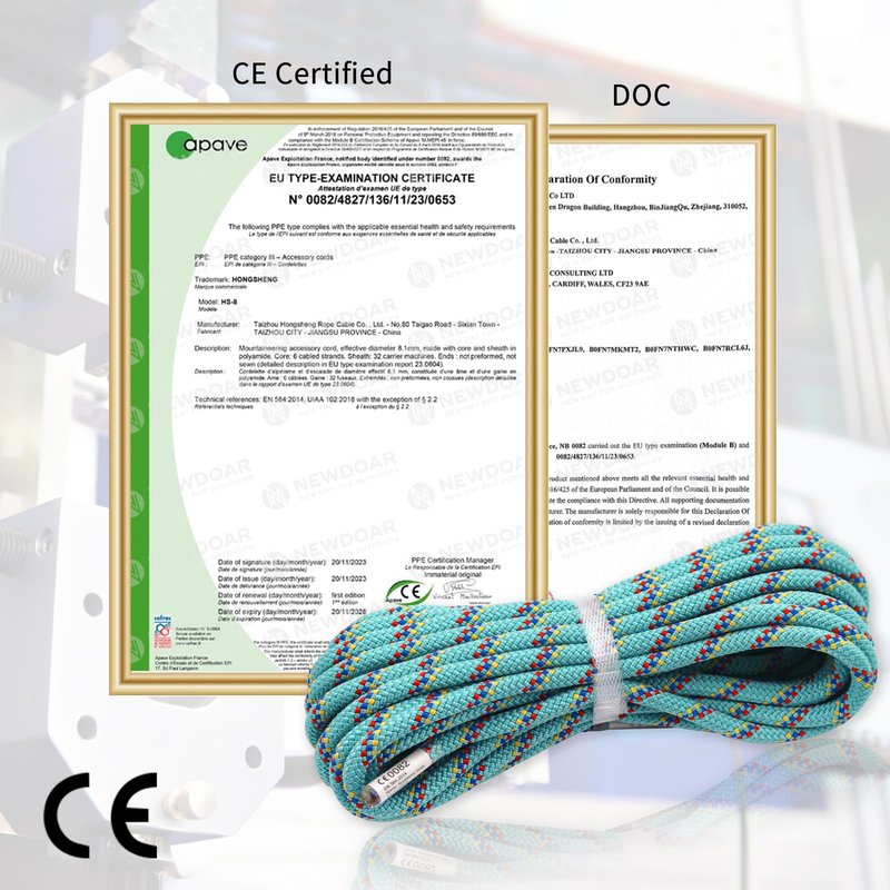 NewDoar CE & UIAA Certificated 5/16in(8mm) Static Climbing Rope 14KN High Strength Accessory Cords Safety for Rock Climbing, Outdoor Survival, Hiking, Mountaineering-Blue/33FT