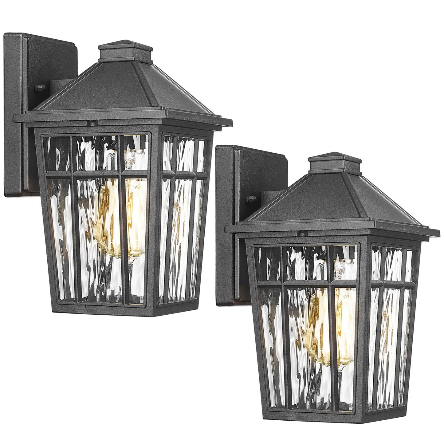 Darkaway Outdoor Wall Lights for House, 2pcs Exterior Lighting Fixtures Wall Mount Porch Lights Waterproof Outdoor Sconce Lights with Water Ripple Glass for Patio Hallway Garage