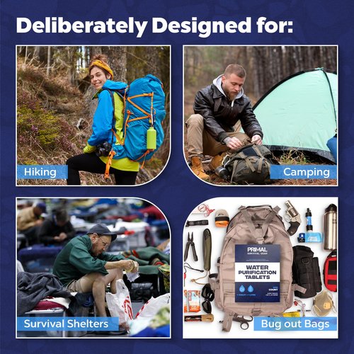 Water Purifier Tablets –Water Purification Tablets for Emergency Water - Hiking, Camping, Survival, Emergency – Drinking Water Filtration System Survival Tabs - Purificador De Agua - 1L - 100 Tablets