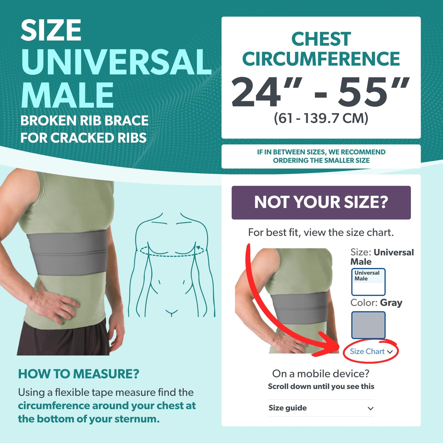 BraceAbility Broken Rib Brace for Men and Women - Rib Protector Compression Wrap, Chest Support Belt for Bruised, Fractured, Dislocated Ribs, Costochondritis Relief, Sternum Brace (Male - Gray)