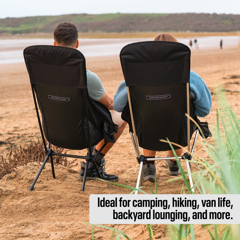 Temple Street Equipment TSE HC100 Camping Chair, 3.36lbs Lightweight Folding Chair with Cup Holder, Portable and Easy to Carry for Camping, Beach, Hiking, Urbain, Festival or Garden (Black)