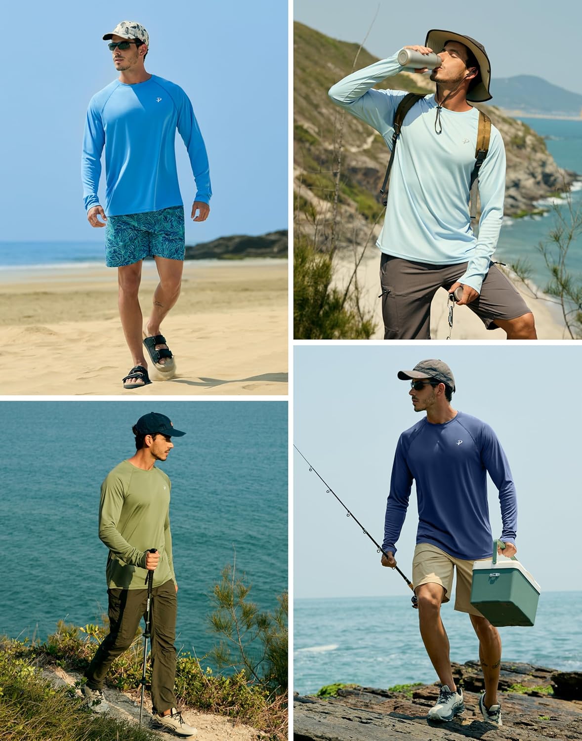 Pudolla Men's UV Protection Shirt - Lightweight UPF 50+ Long Sleeve Rash Guard for Fishing & Swimming