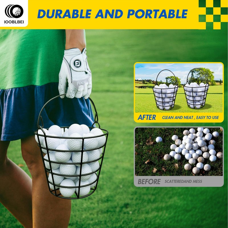 IOOBLBEI Stainless Metal Golf Ball Basket, Golf Ball Bucket with Handle, Holds 50 Balls, 2 Pack Golf Ball Container
