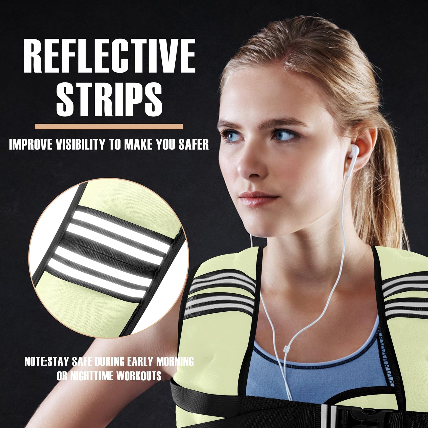 NATURELUX Weighted Vest with Reflective Stripe and Adjustable Buckle Straps, Pale Green, 10 lbs
