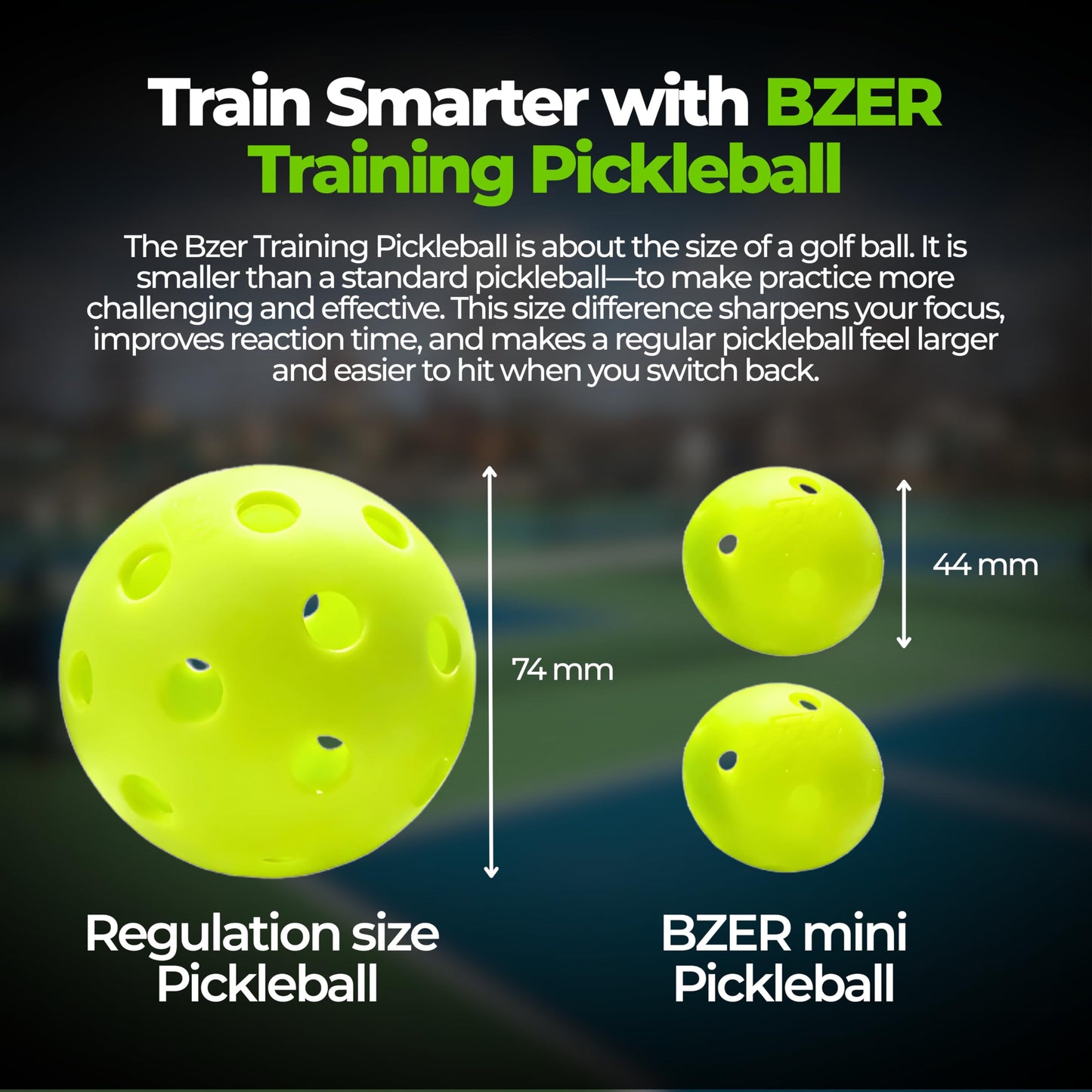 BZER Quiet Pickleball Balls – Mini Pickleballs Silent Rubber Training Ball - Set of 3 for Indoor Outdoor Play, Soft Tiny Practice Trainer, Improve Focus, Boost Control, Training Essentials