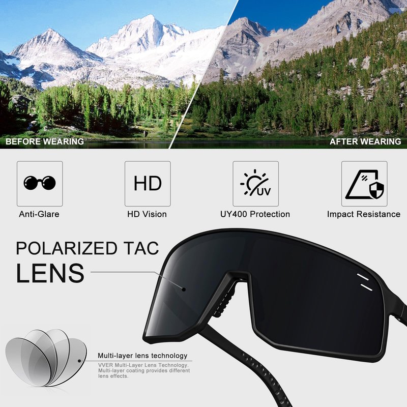 VEWOE Polarized Cycling Glasses Sports Sunglasses for Men Women UV400 Protection MTB Fishing Running Baseball Glasses