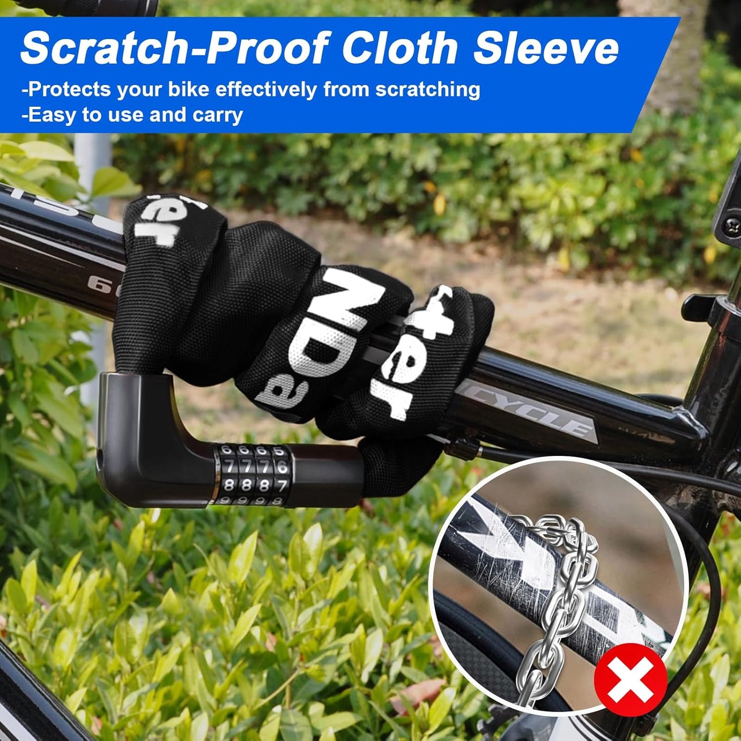 NDakter Heavy-Duty Bike Chain Lock - 4-Digit Combination Security | 1.64 to 4.28 Ft Length for E-Bikes & Scooters