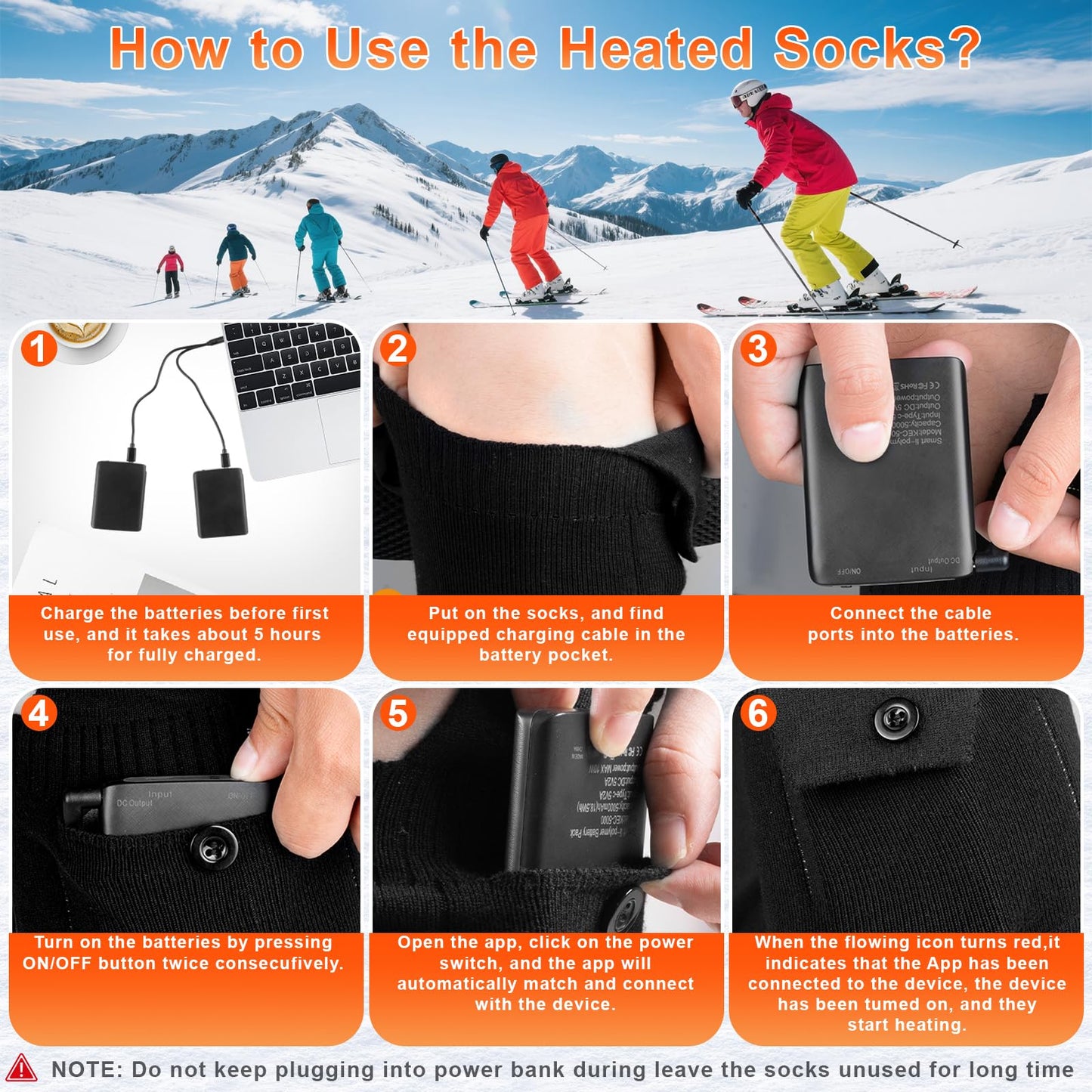 Heated Socks for Men Women Rechargeable: Olycism Improved Heated Socks 5000 mAh Battery Electric Thermal Clothing Chauffant Pour Femme 4 Temperature Adjustable Outdoor Riding Camping Hiking Skiing (M)