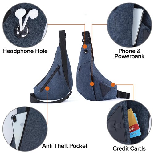 Anti Theft Crossbody Bag Sling Chest Bags for Women Men Shoulder Bag Anti-theft Design for Travel Sport Work Blue
