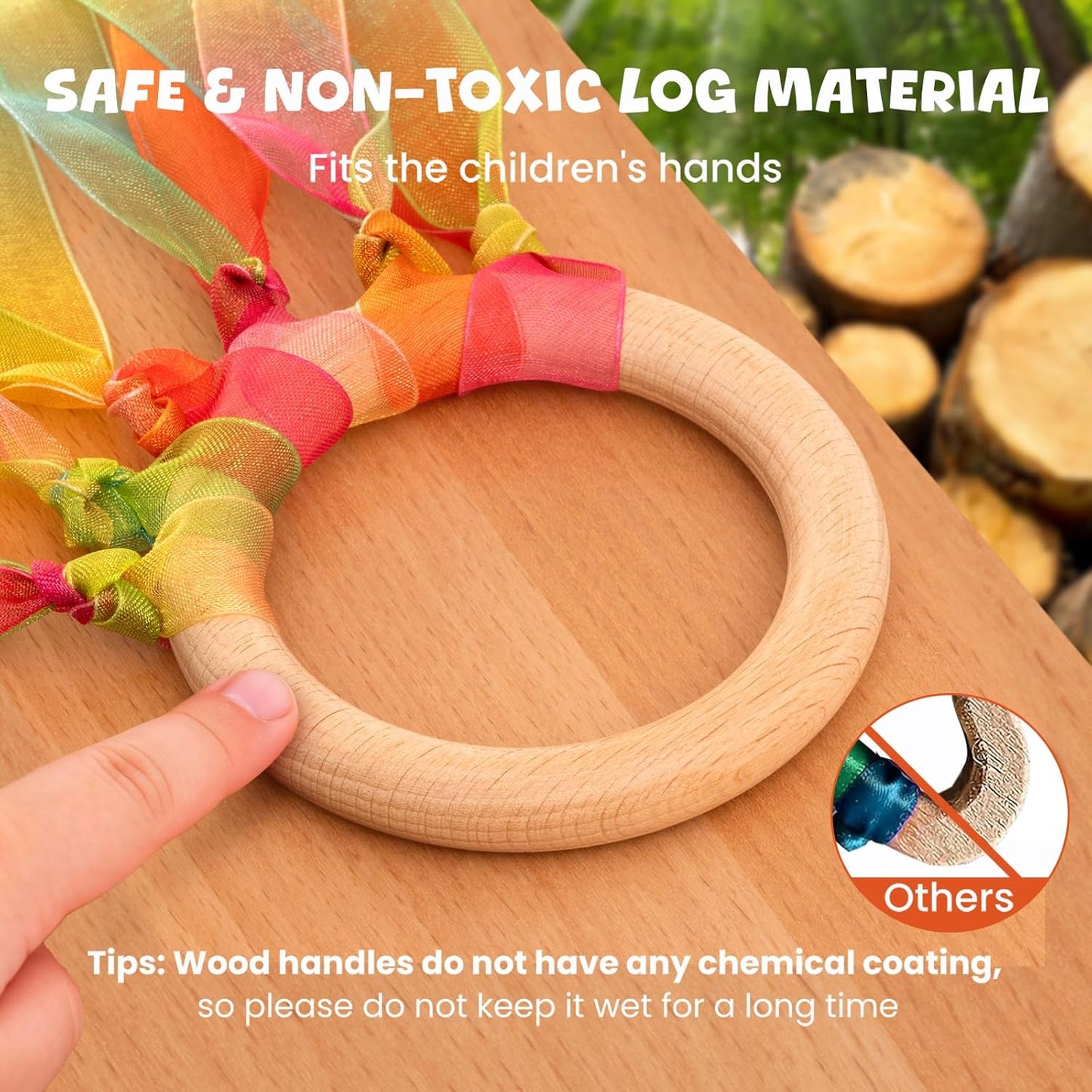 Skiennix Ribbon Hand Kites - Artistic Dance Ribbons with Wood Ring | 2 Pcs for Gymnastics & Parties