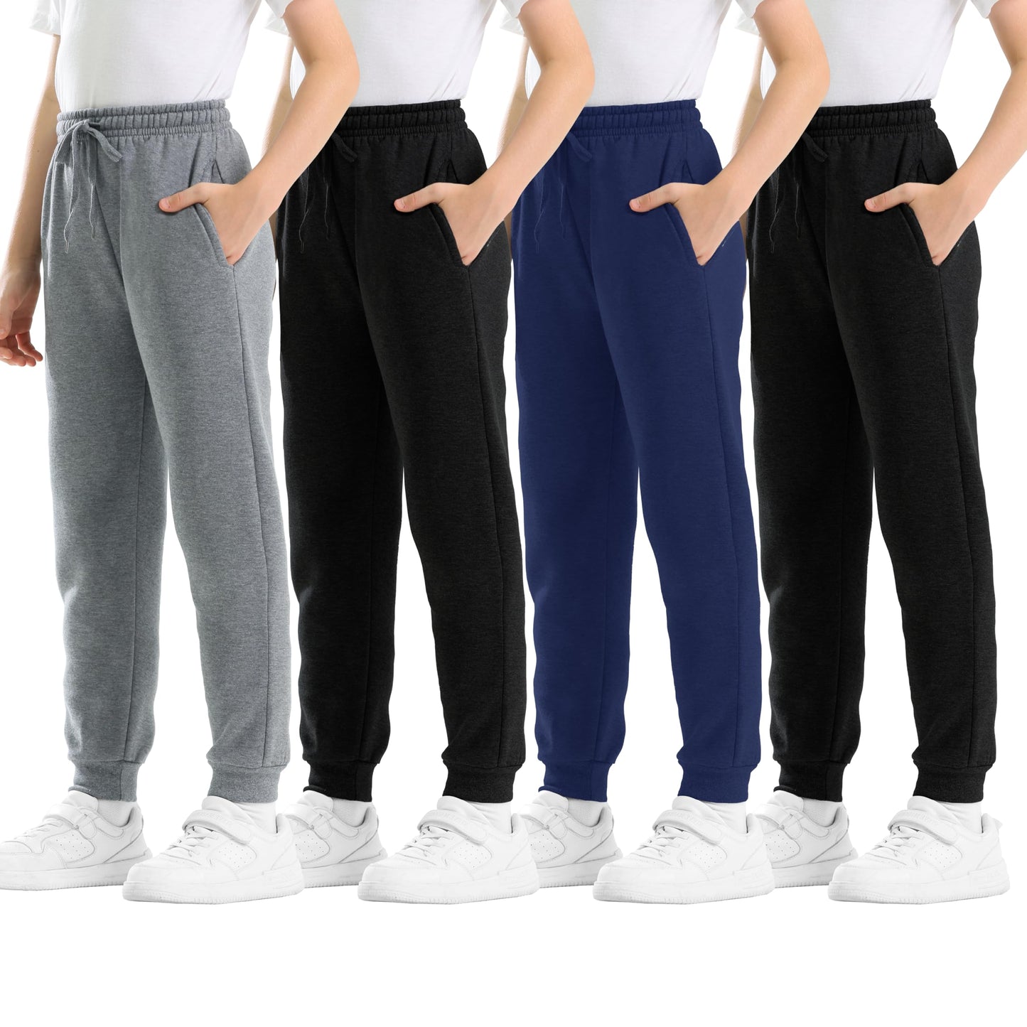 Rolimaka 4 Pcs Boys Sweatpants Soft Fleece Lined Youth Basic Athletic Jogger Pants with Pockets Trousers for Boys SetC L
