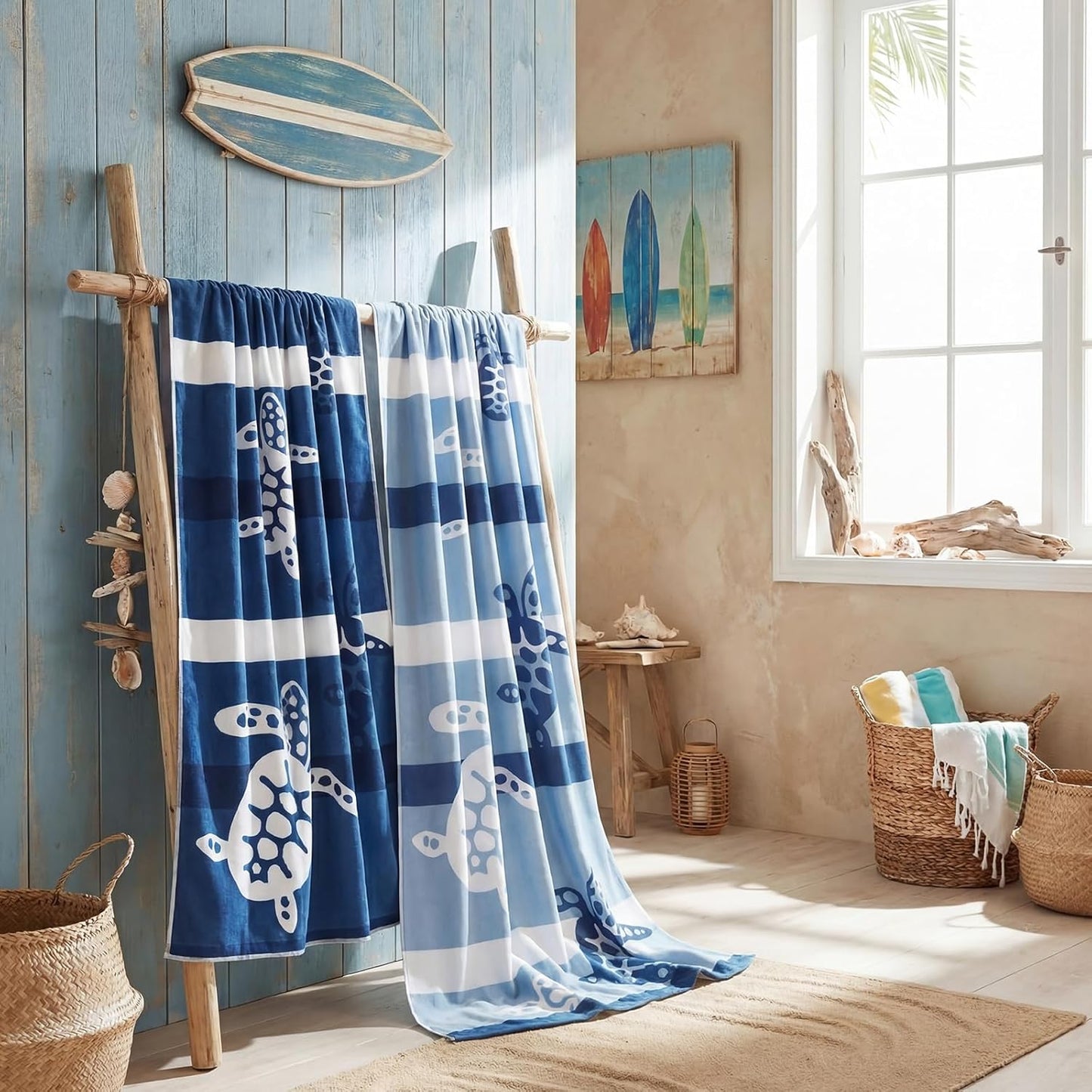 Skiennix Oversized Beach Towels - Quick Dry Absorbent 72 x 36 Inch Tropical Design for Adults