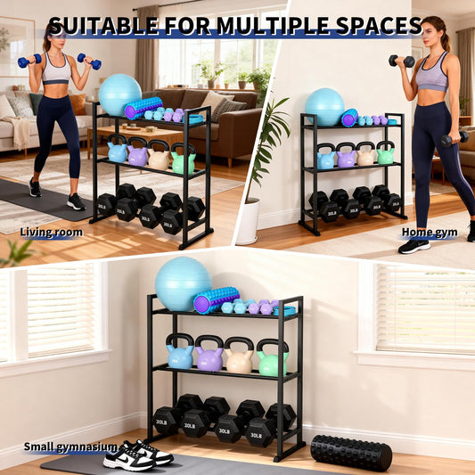 plthets 3 Tier Adjustable Dumbbell Rack - Weight Rack for Home Gym Dumbbells to 450 lb Capacity, Dumbbell Storage Rack Stand for Home Gym Dumbbells & Kettlebell