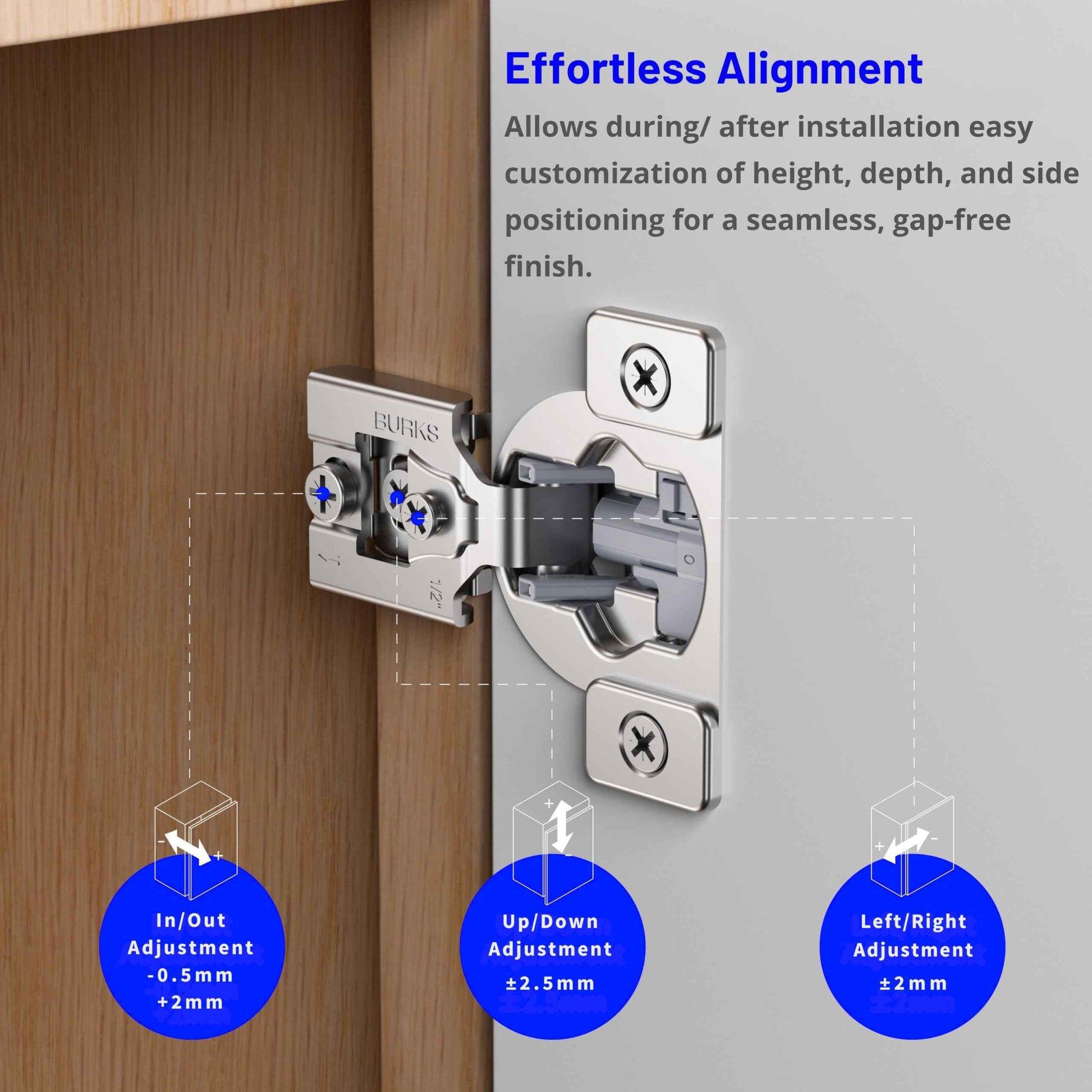 Burks Hinges 10 Pack 1/2'' Overlay Soft Close Hinges for Kitchen Cabinets - Stainless Steel, Anti-Rust, Self Closing Concealed Hinges, Installation Instruction and Screws Included