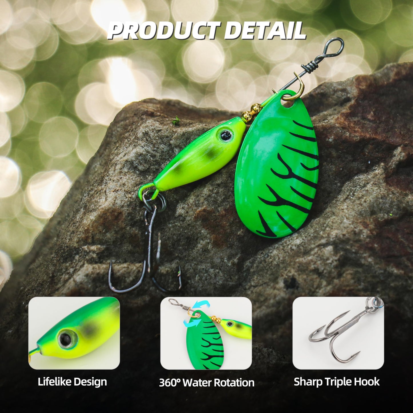 Inline Spinner Bait – Fish-Shaped Spinnerbait Lures 5-Pack, 360°Rotation with Reflective Blades, Perfect for Freshwater & Saltwater Fishing, Targeting Bass, Trout, Pike, Perch & More(Little Fat Fish)