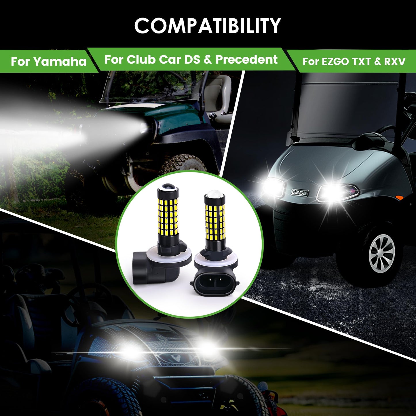 10L0L 881 Golf Cart Headlight Bulb Lights for EZGO Club Car DS Precedent, Super Bright Fog Light Bulbs Golf Cart Light Kit White Must Input 12V- Pack of 2