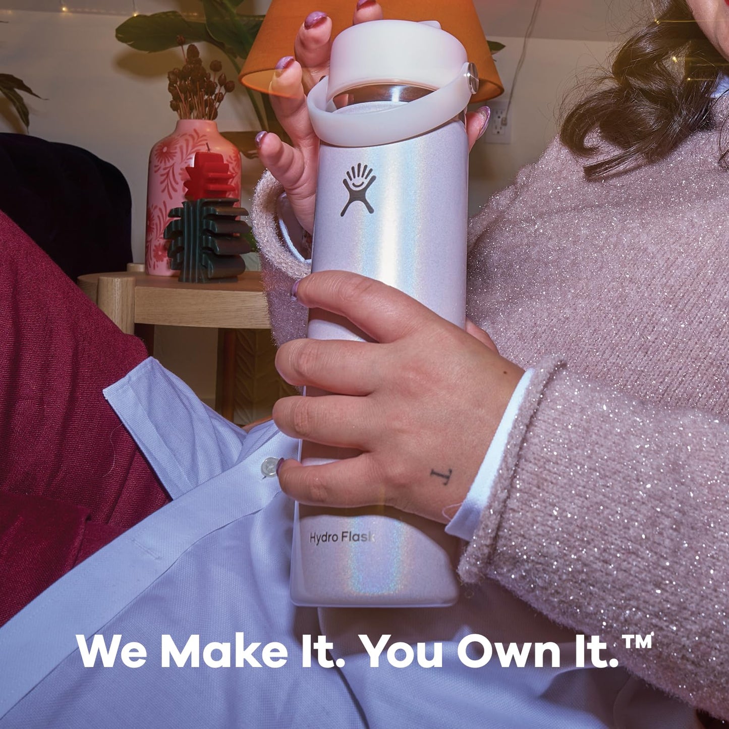 Hydro Flask Water Bottle - Insulated Stainless Steel - Wide Straw Lid, Non Spill, Leakproof in 24 Oz Glimmer Cream