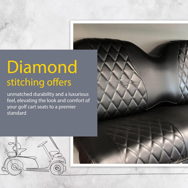 Golf Cart Seat Cover | Universal Fit for EZGO Club Car DS & More | Replacement Golf Car Precedent Accessories | Durable Waterproof Front Seat Cover with Diamond Stitching | A2Z - Black